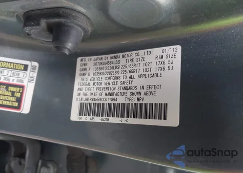 2012 Honda Cr-V Ex from USA, damaged, VIN JHLRM4H59CC011894